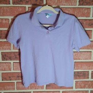 Purple short sleeve collared Jennifer Moore shirt